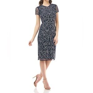 JS Collections METALLIC SOUTACHE DRESS in Navy / Silver